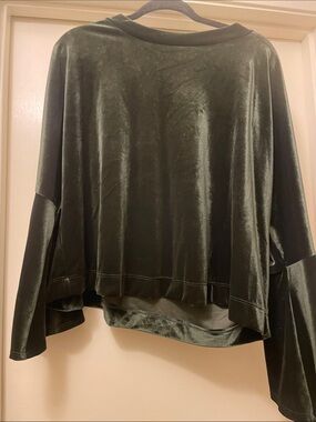 Velvet Long Sleeve Top - Dark Green
